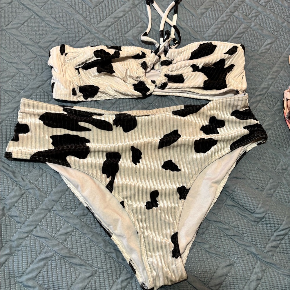 SHEIN Black and White Cow Print Bikini